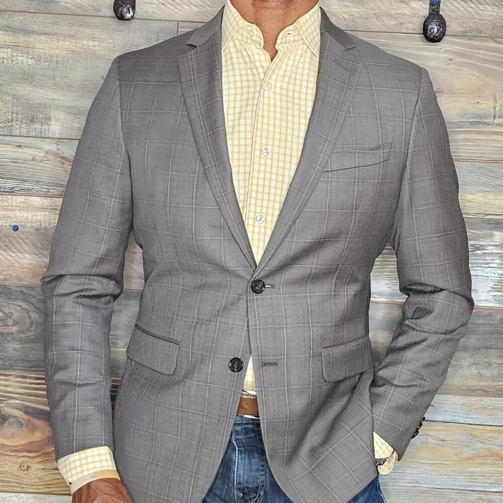 Banana Republic Slim Fit Guabello Super 130's WindowPane Blazer Jacket 38S
